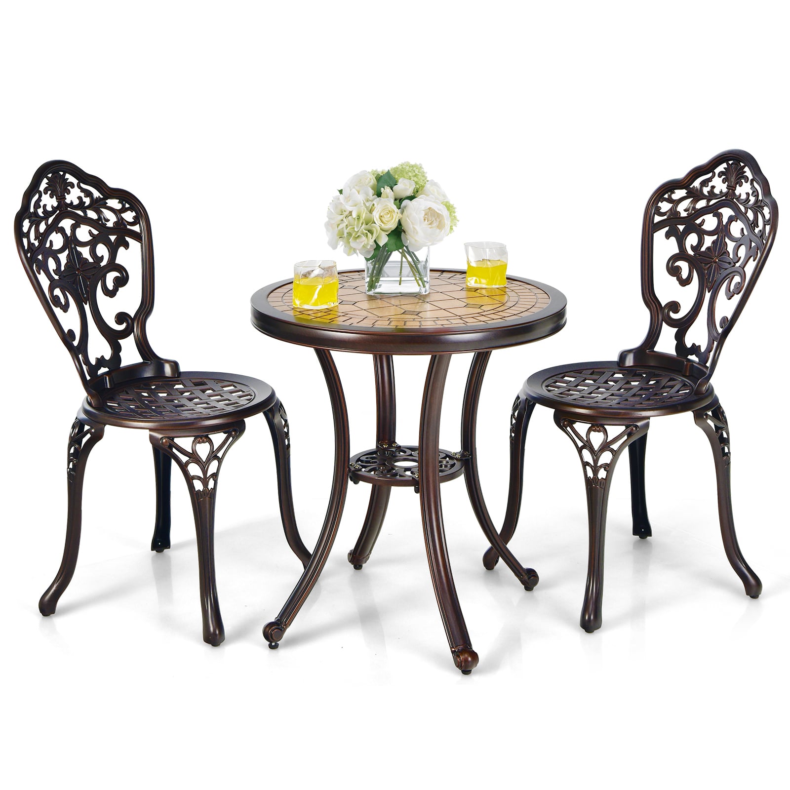3 Pieces Patio Bistro Set for Porch Garden Poolside Backyard-Copper