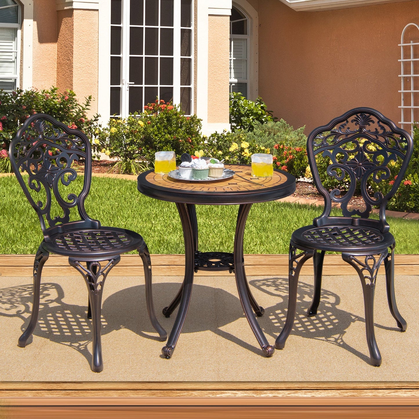 3 Pieces Patio Bistro Set for Porch Garden Poolside Backyard-Copper