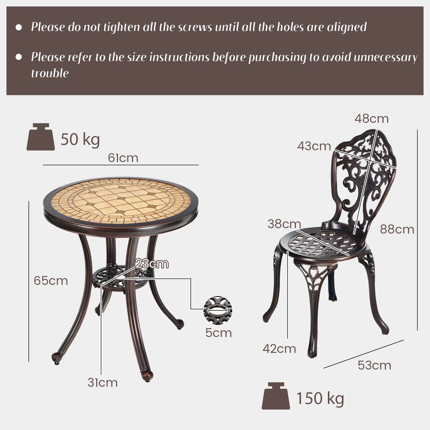3 Pieces Patio Bistro Set for Porch Garden Poolside Backyard-Copper