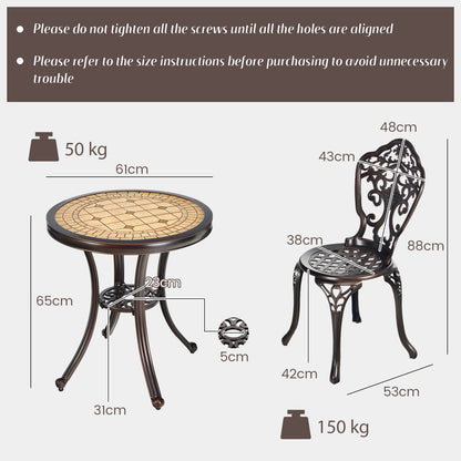 3 Pieces Patio Bistro Set for Porch Garden Poolside Backyard-Copper