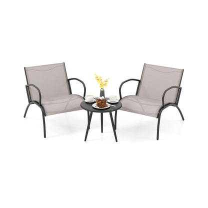 3 Piece Patio Chair Set Metal Aluminum Wide Armchair and Table Set-Light Grey