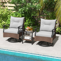 3 Piece Patio Swivel Rocker Set with 2-Tier Coffee Table-Grey