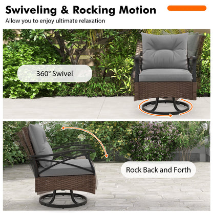 3 Piece Patio Swivel Rocker Set with 2-Tier Coffee Table-Grey