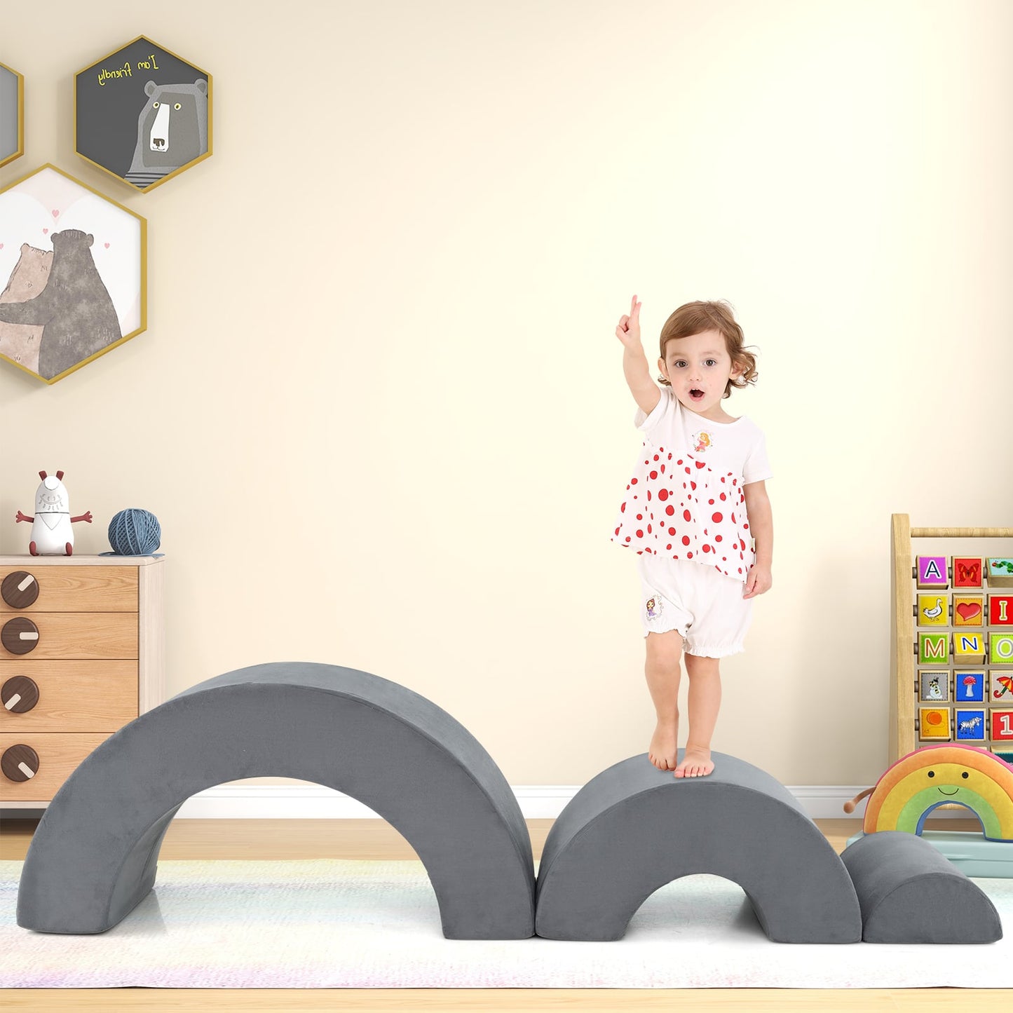 3 Piece Toddlers Climbing Toys with Elastic Filling-Grey