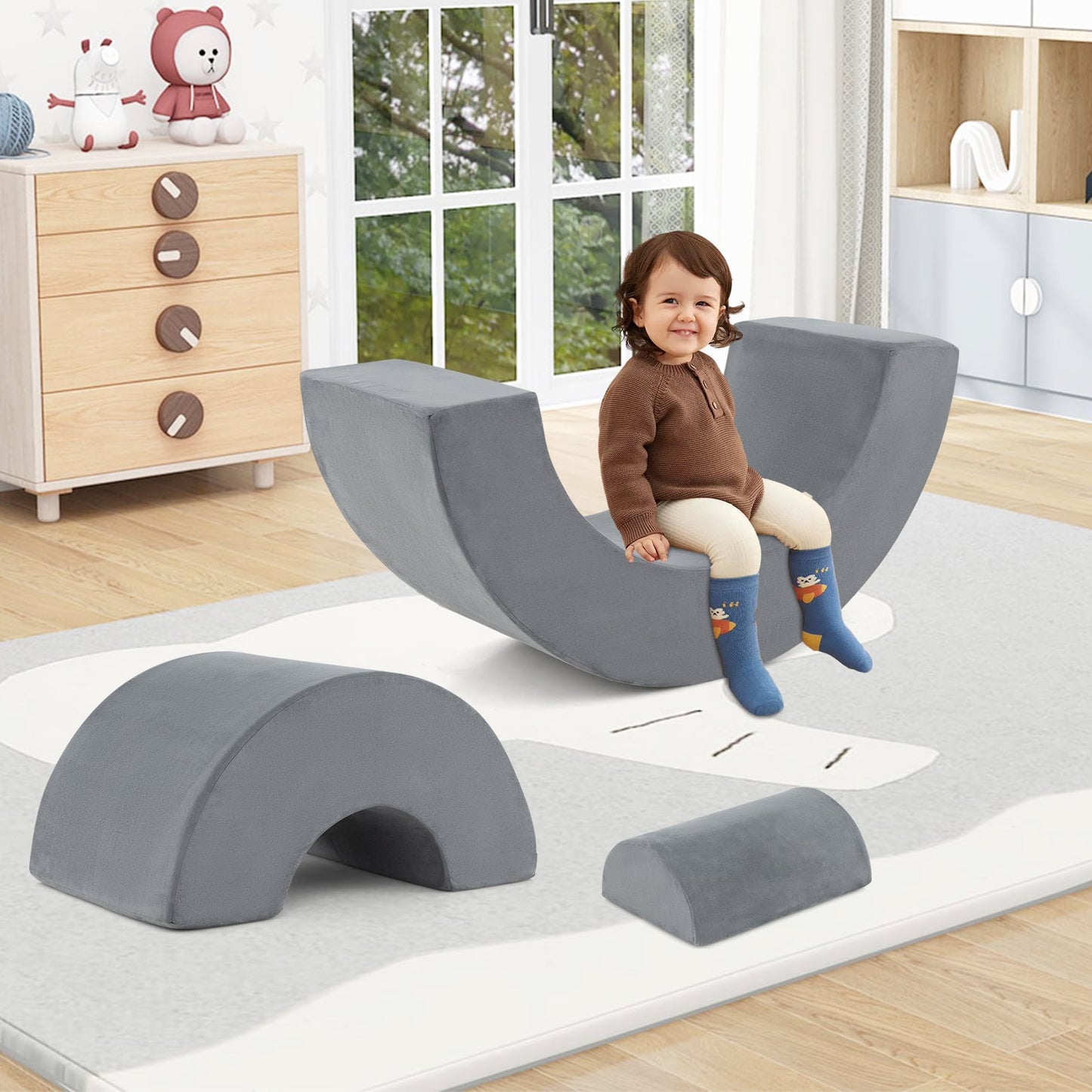3 Piece Toddlers Climbing Toys with Elastic Filling-Grey