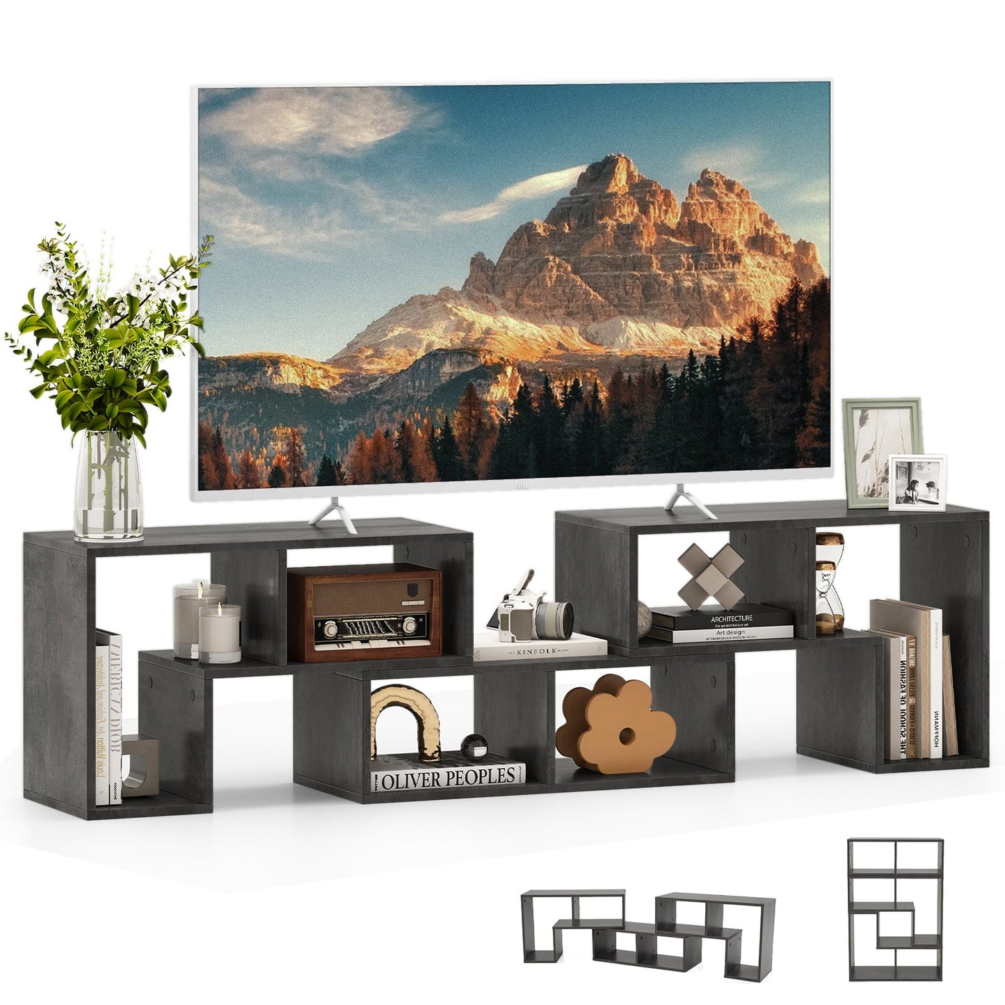 3 Pieces Convertible TV Stand for TVs up to 65 Inches-Grey