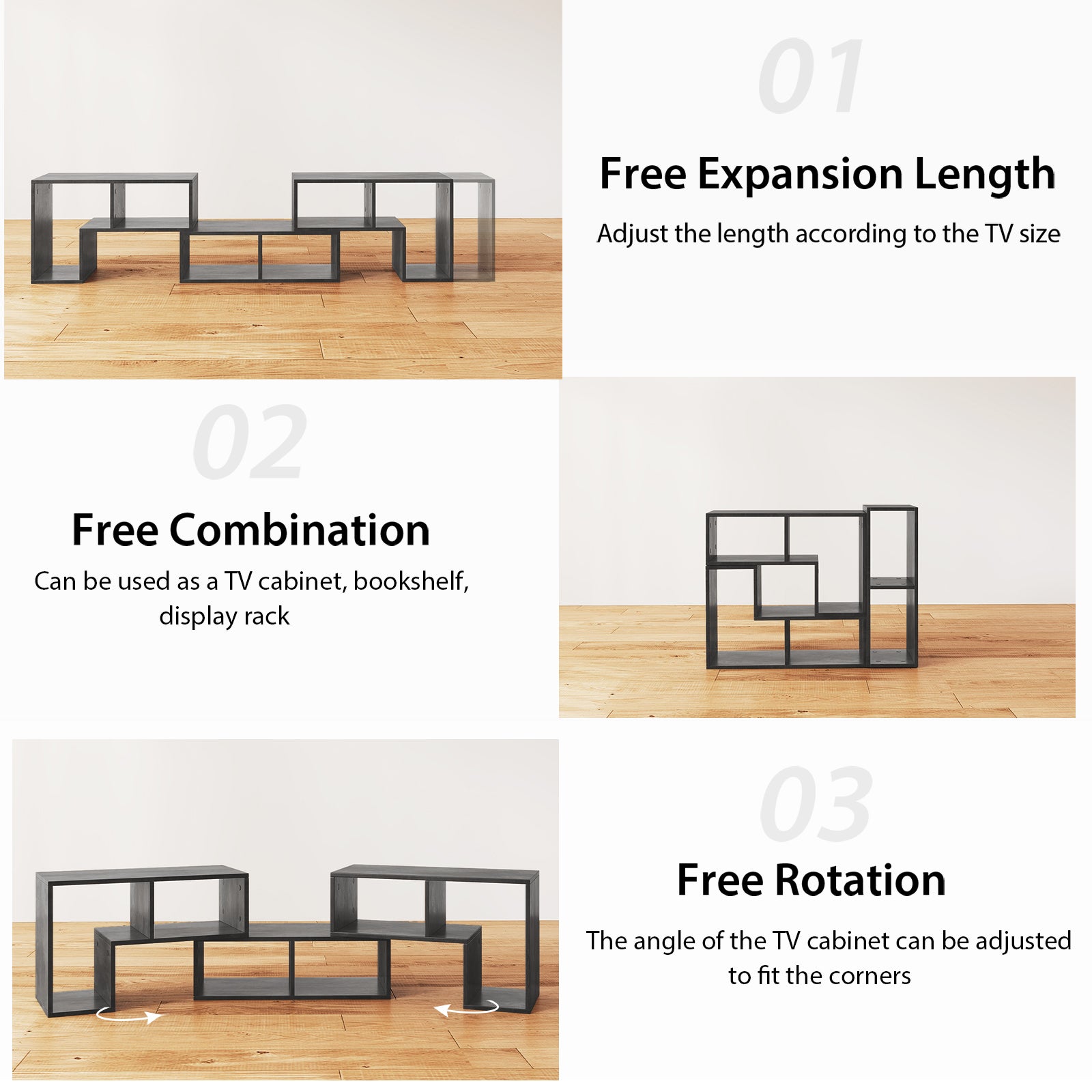 3 Pieces Convertible TV Stand for TVs up to 65 Inches-Grey