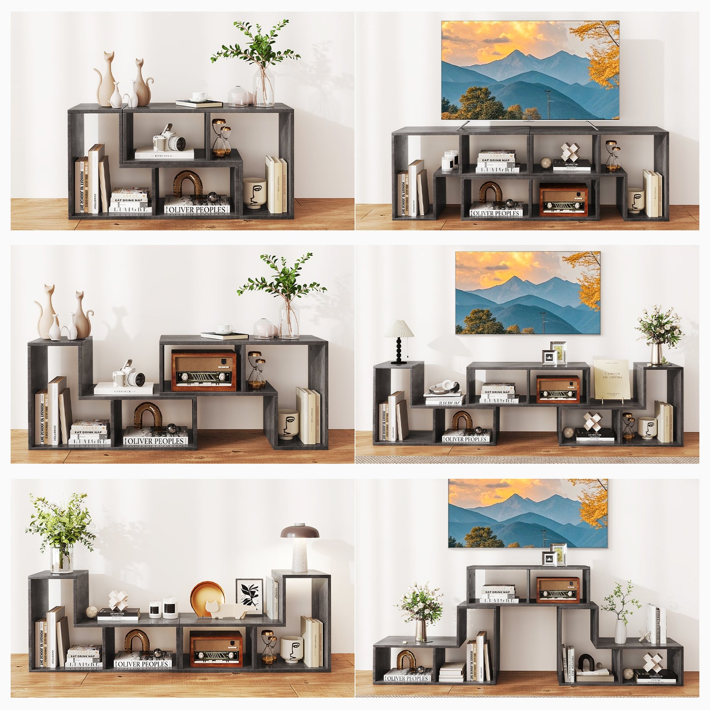 3 Pieces Convertible TV Stand for TVs up to 65 Inches-Grey