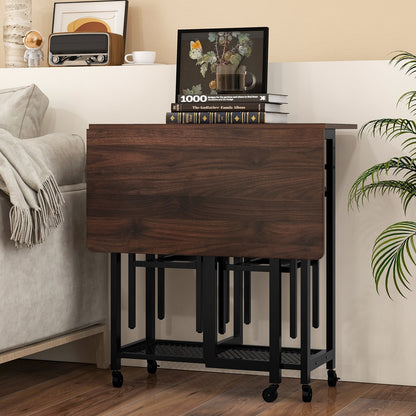 3 Pieces Extendable Dining Table Set with 6-Bottle Wine Rack-Brown