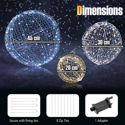 3 Pieces Lighted Christmas Balls with Light Color and 8 Dynamic Modes