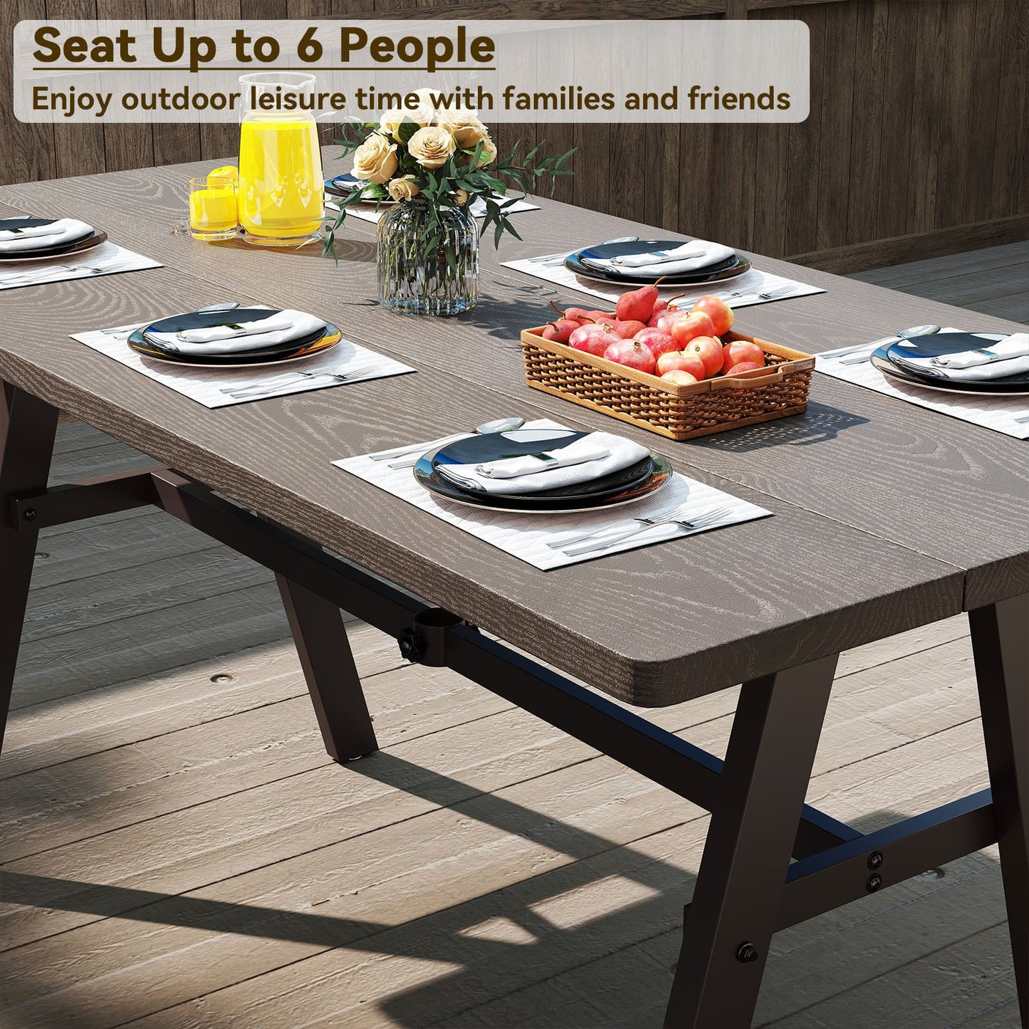 3 Pieces Outdoor Picnic Table and Benches Set for 6 People with 49MM Umbrella Hole-Dark Brown
