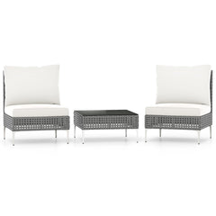 3 Pieces PE Rattan Conversation Chairs with Tempered Glass Coffee Table for Garden Porch-White