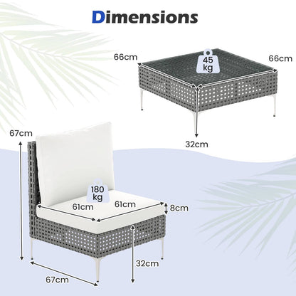 3 Pieces PE Rattan Conversation Chairs with Tempered Glass Coffee Table for Garden Porch-White