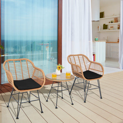 3 Pieces Patio Bistro Set with White Fabric Replacements-Black