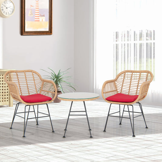 3 Pieces Patio Bistro Set with White Fabric Replacements-Red
