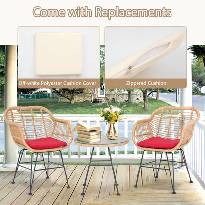 3 Pieces Patio Bistro Set with White Fabric Replacements-Red