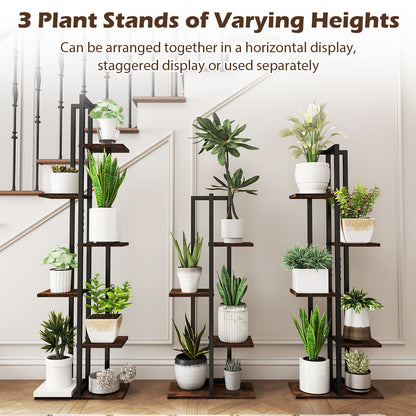 3 Pieces Tall Wood Plant Stand Set 4+5+6-Tier Indoor Flower Stands-Rustic Brown