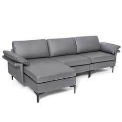 L-shaped 3-Seat Upholstered Sectional Sofa-Grey
