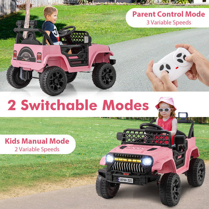 12V Kids Ride on Truck Battery Powered Car with Parental Remote-Pink