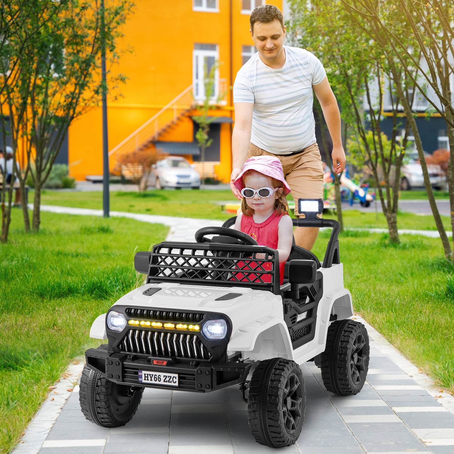 12V Kids Ride on Truck Battery Powered Car with Parental Remote-White