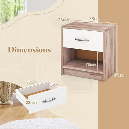 3-Tier Nightstand with Drawer and Open Storage Shelf for Small Spaces-Oak