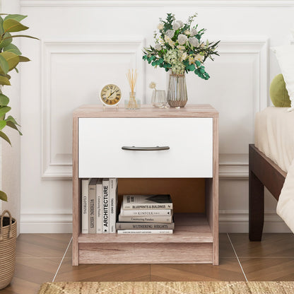 3-Tier Nightstand with Drawer and Open Storage Shelf for Small Spaces-Oak