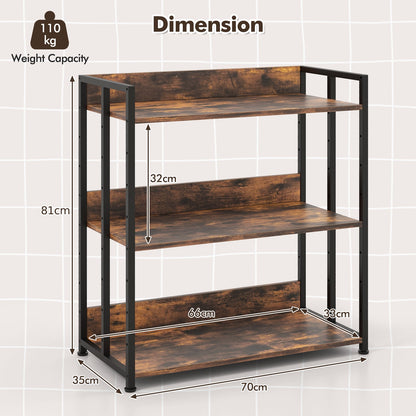 3-Tier Bookshelf with Adjustable Shelves and Metal Frame-Rustic Brown