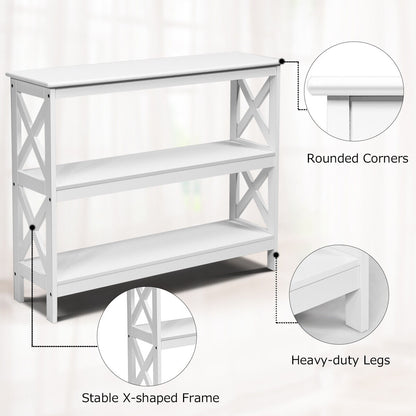 Industrial 3-Tier Console Table with Storage Shelf-White