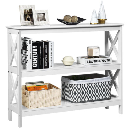 Industrial 3-Tier Console Table with Storage Shelf-White