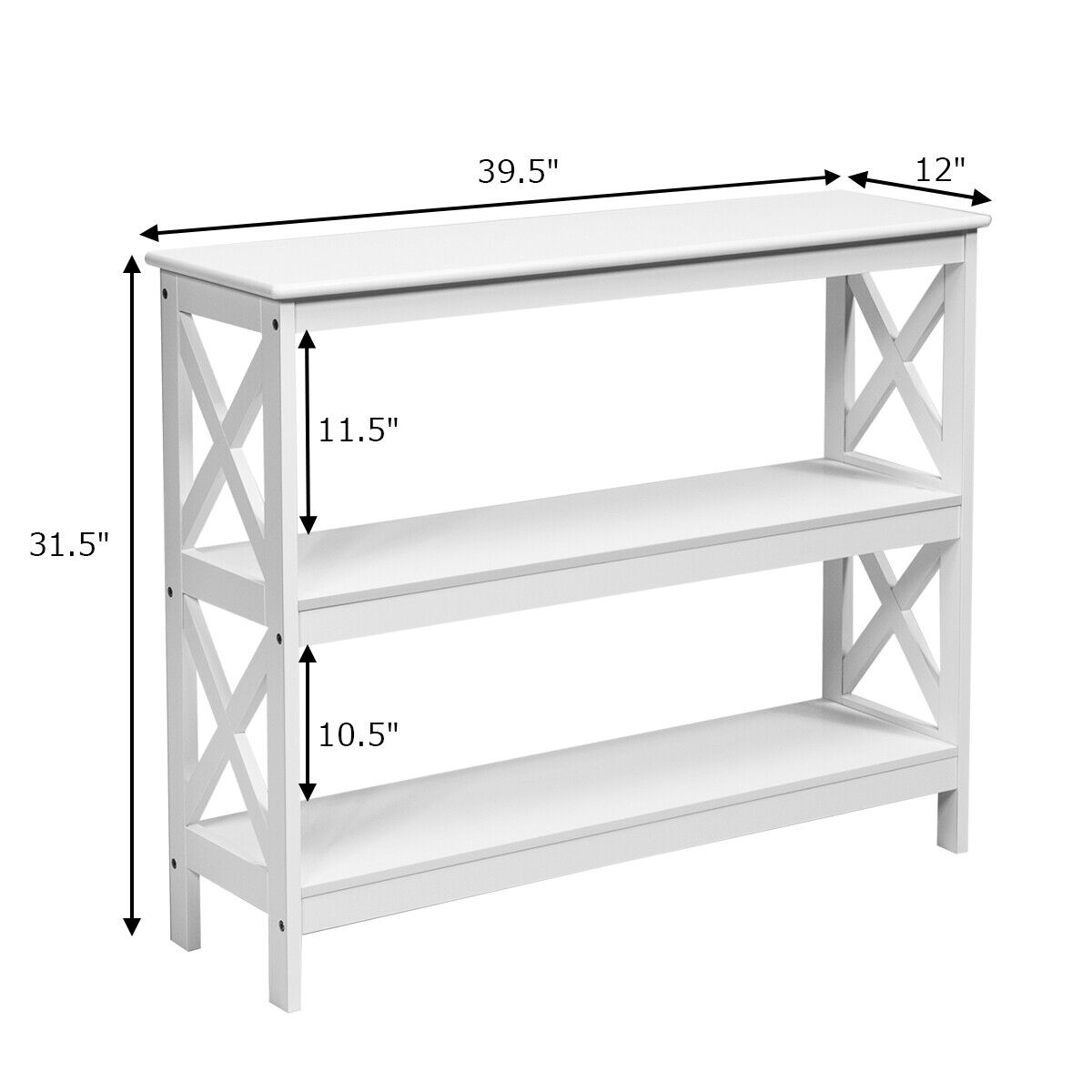 Industrial 3-Tier Console Table with Storage Shelf-White
