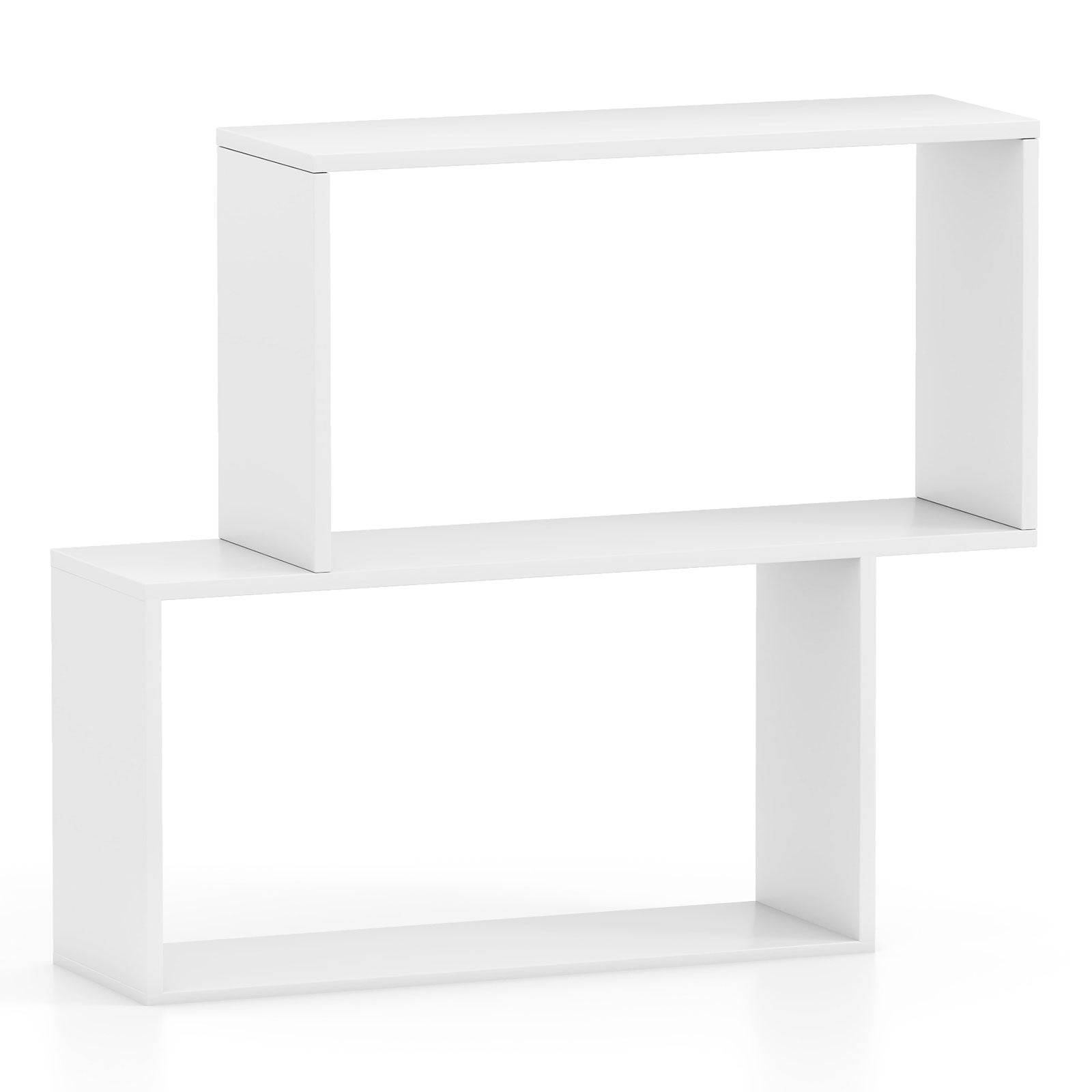 3-Tier Geometric Bookshelf Freestanding Wooden Bookcase with 2 Cubic Compartments-White