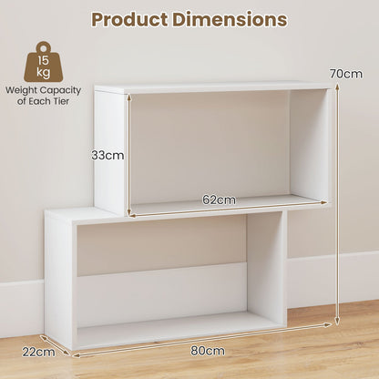3-Tier Geometric Bookshelf Freestanding Wooden Bookcase with 2 Cubic Compartments-White