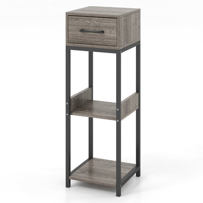 3 Tier Indoor Tall Plant Stand with Drawer and Anti-tipping Devices-Grey