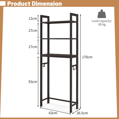 Over-The-Toilet Storage Shelf with Anti-tipping Device and Hooks-Brown