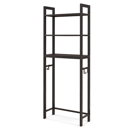 Over-The-Toilet Storage Shelf with Anti-tipping Device and Hooks-Brown