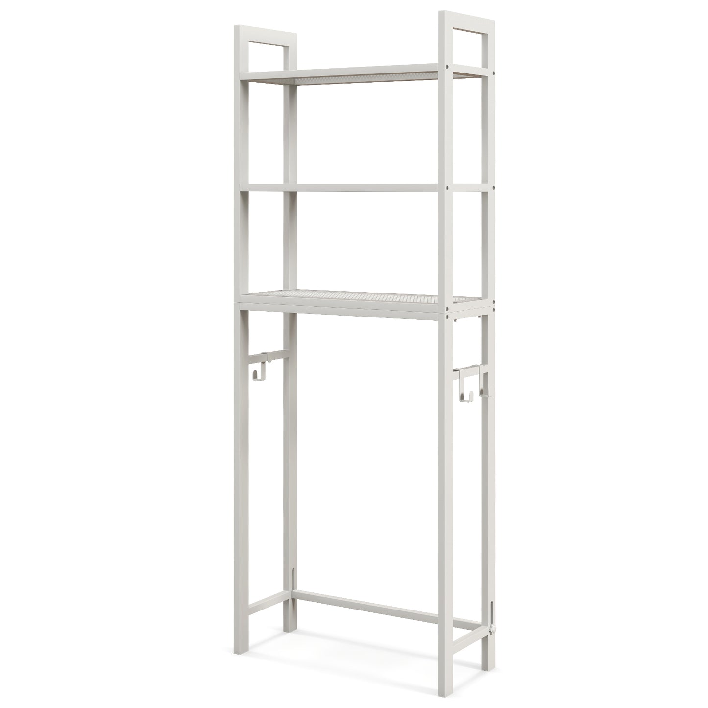 Over-The-Toilet Storage Shelf with Anti-tipping Device and Hooks-White