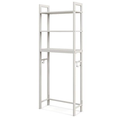 Over-The-Toilet Storage Shelf with Anti-tipping Device and Hooks-White