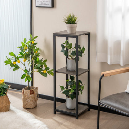 3 Tier Tall Metal Corner Plant Stand with Anti-tipping Devices-Grey