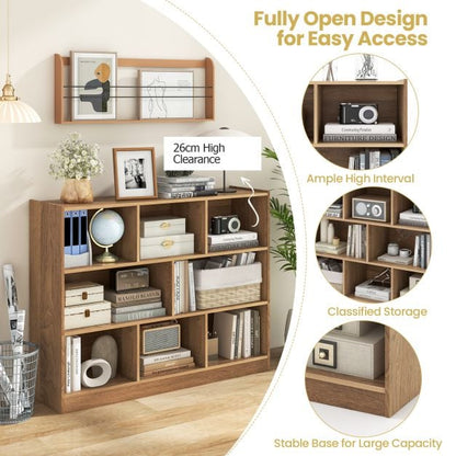 3-Tier Open Bookshelf Storage Cabinet with 8 Cubies-Natural
