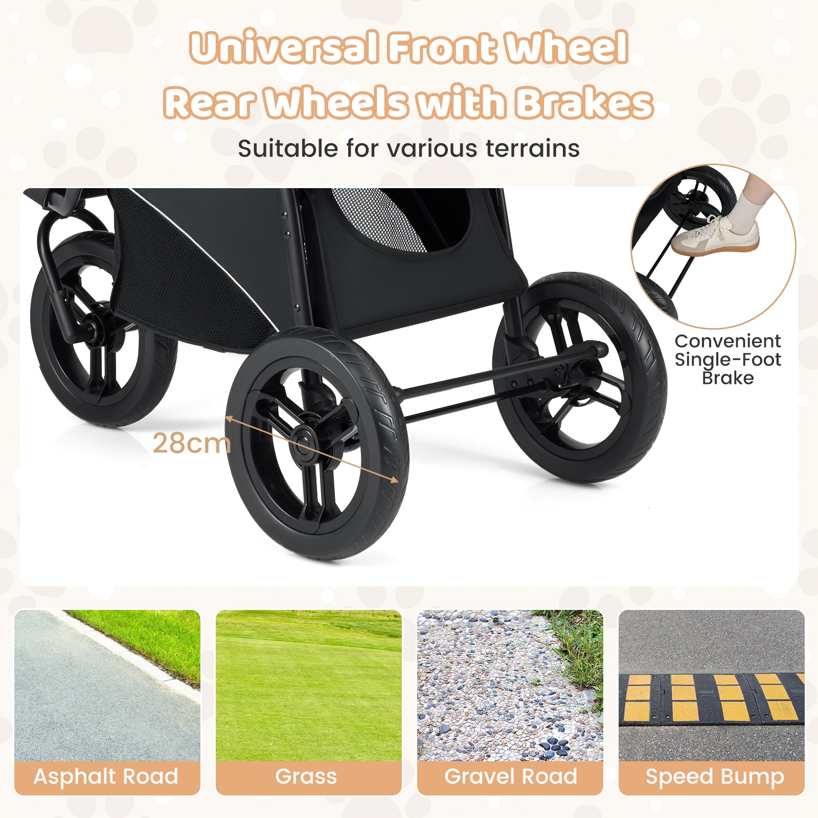 3-Wheel Pet Stroller for Small and Medium Dogs with All-Terrain Wheels-Grey
