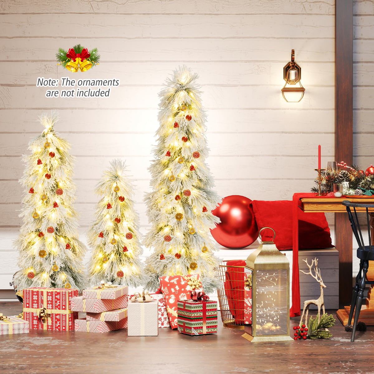 3’ 4’ 5’ Artificial Christmas Tree Set with Branch Tips and LED Lights
