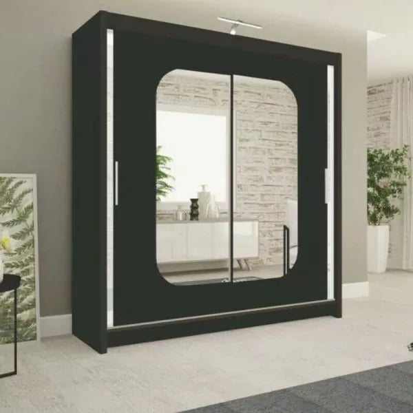 Danequa 2 door mirrored sliding wardrobe-black white-grey-Oak-4 Sizes ...