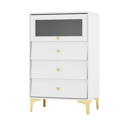 3/4 Drawer Dresser Cabinet with Flip Up Fluted Glass Door-3 Drawers