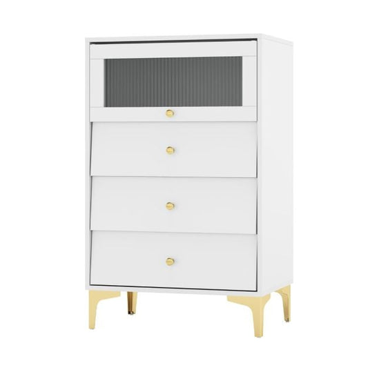 3/4 Drawer Dresser Cabinet with Flip Up Fluted Glass Door-3 Drawers