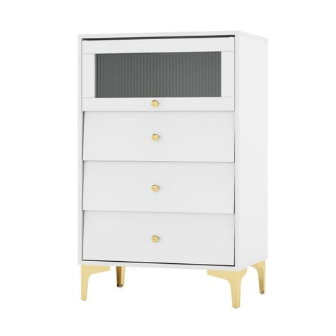 3/4 Drawer Dresser Cabinet with Flip Up Fluted Glass Door-3 Drawers