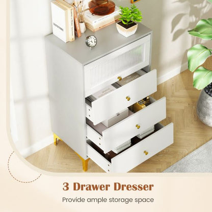 3/4 Drawer Dresser Cabinet with Flip Up Fluted Glass Door-3 Drawers