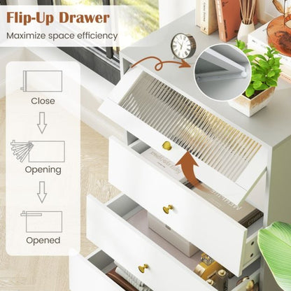 3/4 Drawer Dresser Cabinet with Flip Up Fluted Glass Door-3 Drawers