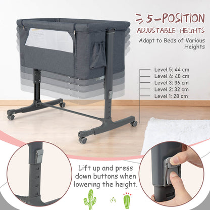 3-in-1 Adjustable Baby Bedside Bassinet with Mattress-Grey