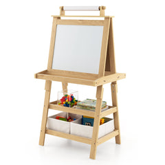 Children's Double-Sided Art Easel with Paper Roll-Natural