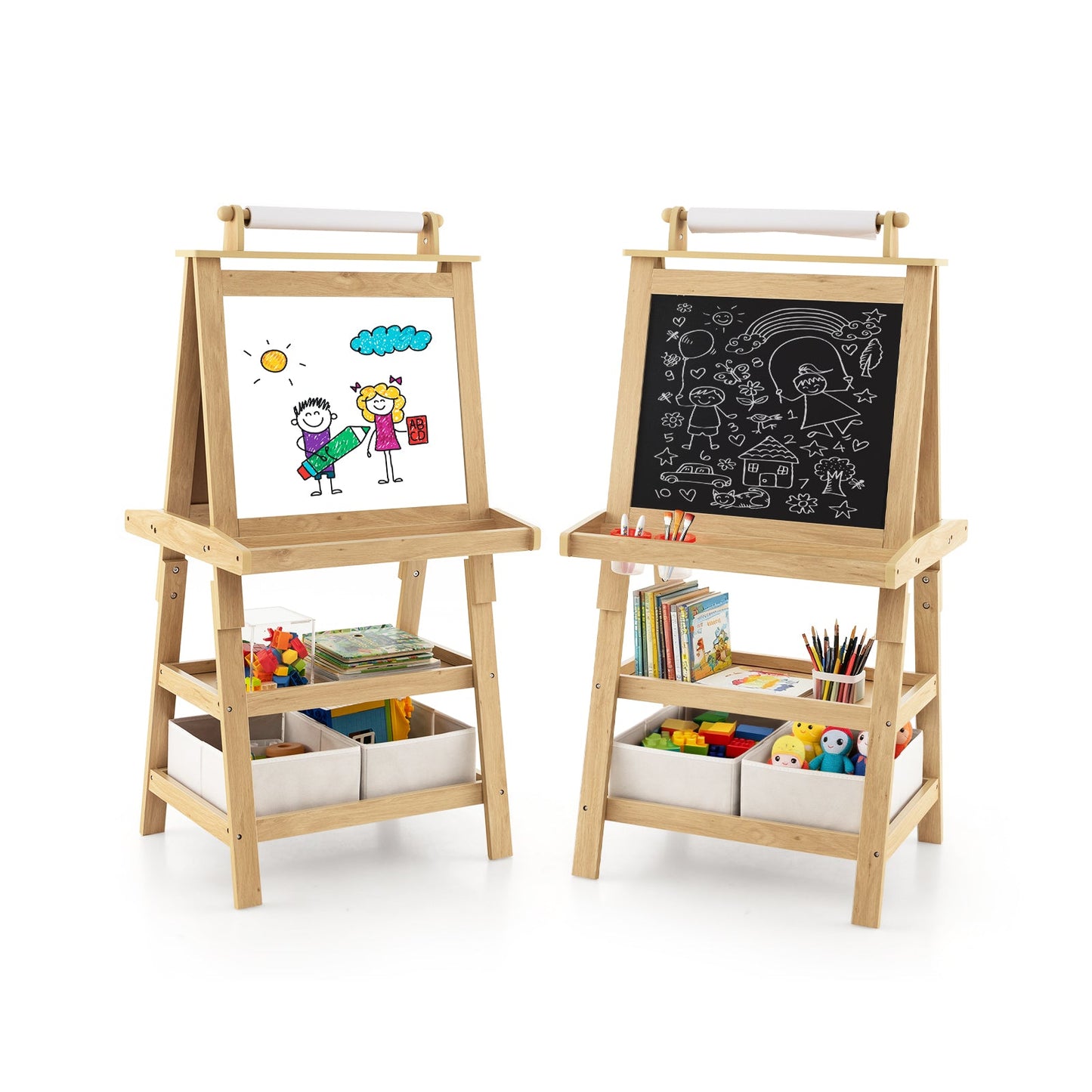 Children's Double-Sided Art Easel with Paper Roll-Natural